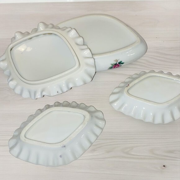 Vintage 4 Pieces Bone China Dish Bowl Plates and Lid White Floral Design - Picture 7 of 7